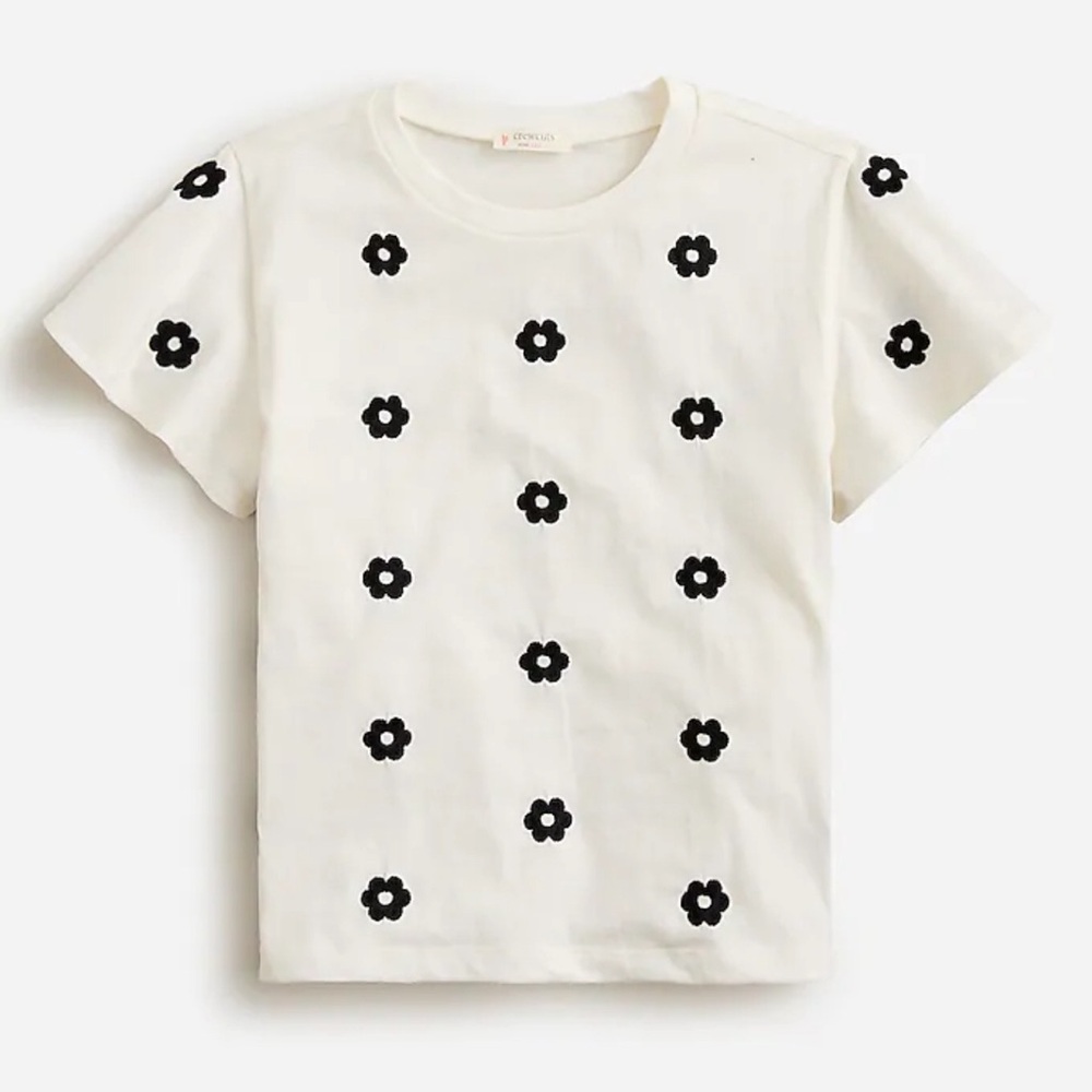 NWT J.Crew Girls Embroidered Flutter Sleeve T-shirt (size XL)